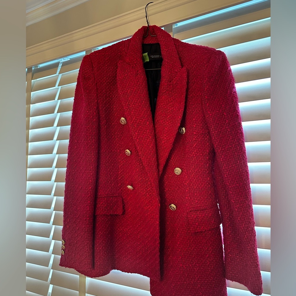 Pink tweed tailored double breasted blazer